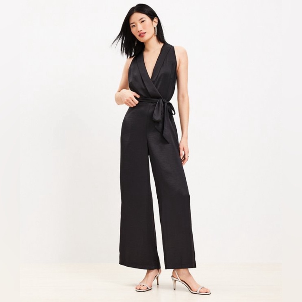 LOFT Satin Halter Wrap Jumpsuit